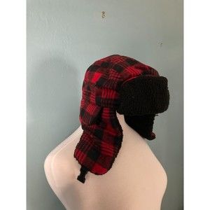 NWT Performance red & black bomber hat with faux fur trim one size